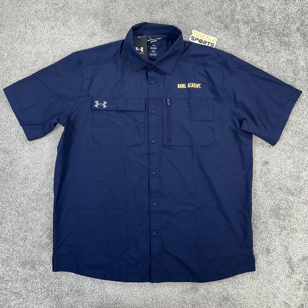Naval Academy Shirt Mens Large Navy Under Armour Button Up Performance Outdoor